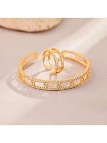 Cubic Zirconia Decor Manșetă și Inel Manșetă - Argint - Vizualizare 4