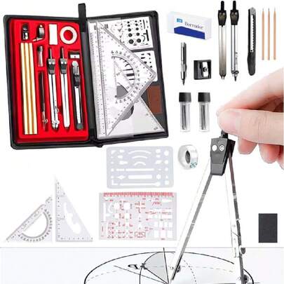 Juego de Geometría Profesional, 22 Piezas, Juego de Compás para Artistas y Estudiantes, Reglas y Brújulas, Herramientas de Dibujo para Ingenieros, Accesorios de Construcción,37440430