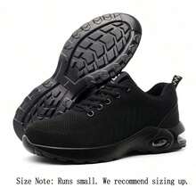 Chaussures de légères pour hommes, chaussures de sport de travail, anti-perforation, embout en acier anti-dérapant, semelle en EVA respirante, convient pour les sites de construction industriels, ainsi que pour les sports, la randonnée, la construction, l'escalade, le jardinage, l'entrepôt, l'entretien quotidien, etc. pour les femmes. Une chaussure de travail et de formation pratique, fiable et durable. (Conseil de taille : taille petite, il est suggéré de commander une taille au-dessus) - Noir - Voir 19