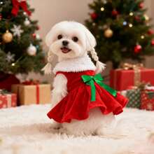 Classic Christmas Pet Dress, Christmas Skirt, New Year Outfit, Holiday Costume. Christmas Santa Claus Costume Dress Made Of Velvet Fabric For Pets - Multicolor - View 5