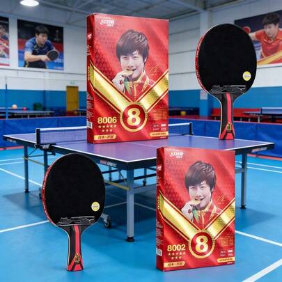 11 piezas Raqueta de ping pong profesional Doble Felicidad de 8 estrellas en rojo + Pelotas de ping pong Doble Felicidad de 3 estrellas en rojo 10 piezas, goma de doble cara ofensiva y defensiva de uso general, agarre horizontal y vertical, adecuado para entrenamiento y competiciones de alto nivel