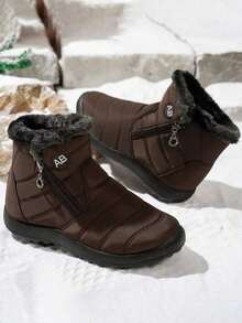 2025 Botas de Nieve Nuevas de Invierno, Peludas, Engrosadas, Diseño de Cremallera Lateral, Suela Suave, Antideslizantes, Botas de Nieve Cálidas para Jugar al Aire Libre, Viajar al Trabajo, Botines y Botas Cortas para Mujeres, Regalos de Año Nuevo - Botas, Regalos de Año Nuevo - Botas - Negro - Ver 1