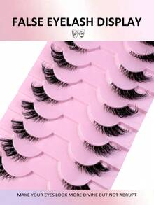 10 Pairs Transparent Band False Eyelashes, Cat Eye Short Soft 3D Faux Mink Eyelashes, Natural Makeup Look (10B-2) - Black - View 6