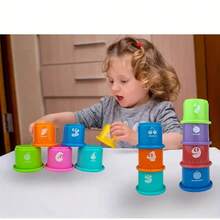 9pcs/Set Funny New Round Stacking Cups, Animal, Number And Fruit Multi-Pattern Design, Suitable For Bathing, Beach And Water Games. Ideal Gift For Holidays And Birthdays. - Multicolor - View 7