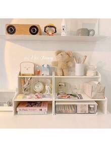 1pc Dual-Layer Desktop Organizer Rack, Rectangular Storage Rack Made Of Wood Fiber Board, Suitable For Dorm, Home, School And Office Display - Multicolor - View 2