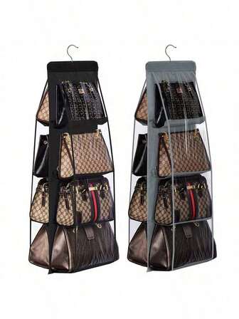 1 pieza, Organizador colgante de bolso con 6/8 bolsillos, bolsa de estantería colgante transparente para almacenamiento y organización de bolsos, ahorro de espacio para el armario, decoración de habitación, ropa, pantalones, zapatos, faldas, camisetas blancas de mujer, pantalones negros de mujer, ropa de invierno para damas, vestidos