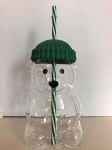 玻璃熊杯，蜂蜜熊吸管杯，带盖吸管玻璃杯，可爱马克杯，鸭嘴熊杯，咖啡杯，啤酒杯，葡萄酒杯，鸡尾酒杯，饮料玻璃器皿，20盎司无标记熊杯 - 彩色 - 查看 12