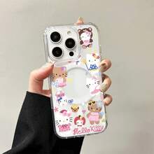 SANRIO Funda de carga inalámbrica Hello Kitty para 17 16 E 15 14 13 12 11 Pro Max, cubierta de borde de silicona transparente a prueba de polvo - 1 - Ver 7