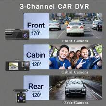 ZKCAMSPY Kamera Dasbor 3 Lensa 1080P Kamera Belakang 2 Inci Kotak Hitam Aksesori Mobil Perekam Dasbor dengan Pencitraan Mundur Parkir Lensa Ganda Perekam Video Penglihatan Malam - A22 - View 6