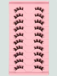 10 Pairs Cat Eye Natural Cross Eyeliner Lashes, Suitable For Daily And Date Makeup Essentials - Black - View 9