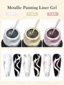 FOUR LILY 10ml Y2K Metallic Line Art Nail Polish Set, Gold & Silver Ultra-Bright Mirror Line Art Nail Gel, Semi-Permanent Line UV Nail Gel, Suitable For French Manicure, Home DIY Nail Art, Hair Salon, Women's Gift - 銀色 - 查看 8
