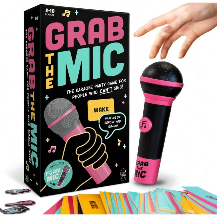 Funny Party Essential Lucky Egg Family Interactive Karaoke Board Game With Foam Microphone, 125 Lyric Cards, 8+ Years Old, 2-10 Players, Kids Gift For Festivals - A - Xem 1