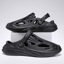 Men's Outdoor Casual Clogs Adjustable Strap Breathable Black Sandals - Black - View 4