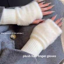 Casual Solid Color Knitted Fingerless Gloves, Autumn/Winter - Black - View 6