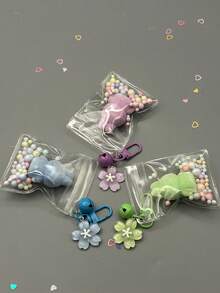 1pc Limited Edition KEYCEO Bunny Doll Series PVC Teenage Puppet Hand Doll, Exquisite Sakura-Shaped Keychain And Transparent Protective Bag With Glitter Design, Portable, Suitable As New Year, Valentine's Day, Back To School, Thanksgiving, Christmas Limited Edition Gift, Party Favor, Home Decor, Bag Charm - Multicolor - View 1