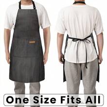 2 Pack Adjustable Bib Apron With 2 Pockets Chef CooFKing Kitchen Restaurant Aprons For Women Men - 酒紅色/黑色細條紋 - 查看 7