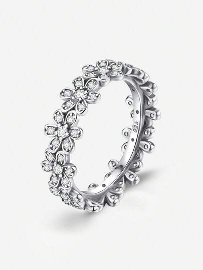 1 adet Tamamen Taşlı Çiçek Yüzük, Kadınlar İçin İdeal Hediye, Sevgililer Günü/Doğum Günü/Sevgili İçin Kendin Yap, İstiflenebilir Romantik Bayan Yüzüğü, İnce Bant, Zarif Takı Hediyesi