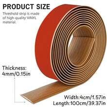 1.57 英寸自粘地板过渡条，乙烯基平面分隔过渡条，优雅木纹设计（4 厘米，3.28 英尺，黄橡木纹）