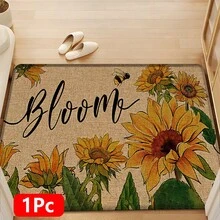 1 pièce Tapis de cuisine en lin imprimé motif tournesol, tapis, paillasson, tapis de salle de bain, paillasson, rectangle imprimé en 3D, convient pour le salon, la chambre, le couloir, la salle de bain, la buanderie - Tapis en polyester, décoration d'intérieur et d'extérieur - Multicolore - Voir 18