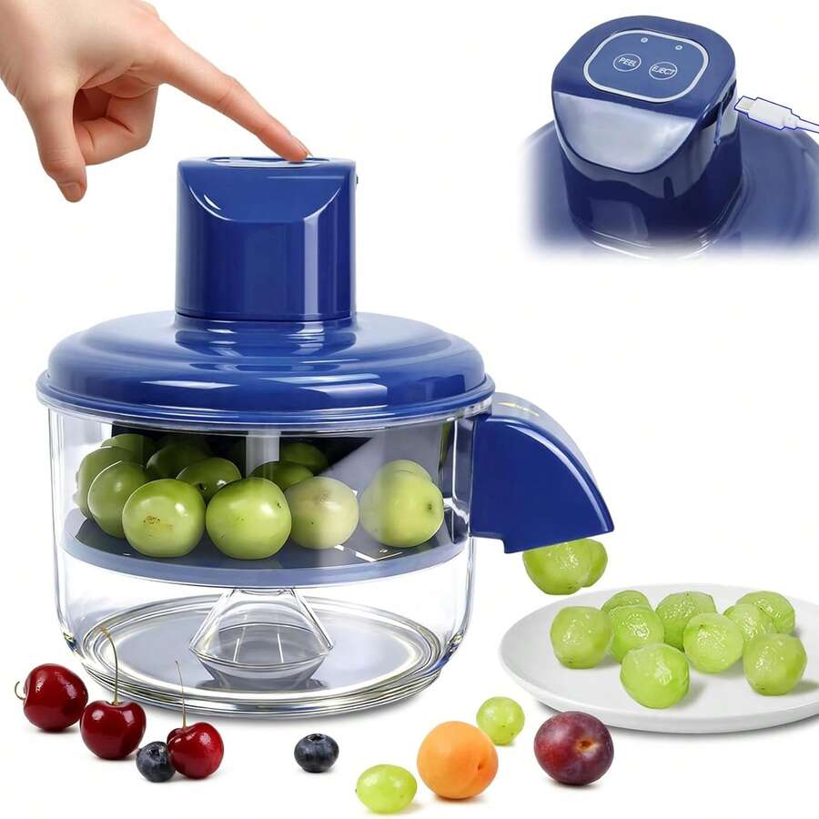 No-Mess Automatic Peeler! Electric Garlic & Tomato Peeler Tool, Effortlessly Peel Small Fruits In Seconds With One Press (Blue) - Blue - View 1