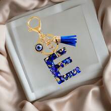 1pc Navy Blue Resin First Initial Letter Key Chain With Devil's Eye And Tassel, Outdoor Backpack Hanging Accessory, A-Z Letter Keychain, Wallet Charm, Car Pendant Ornament, Holiday/Birthday Party Gift - Royal Blue - View 4