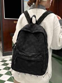 Fashionable Women's Backpack Patchwork Plaid Faux Fur Large Capacity Commuter Laptop Bag - Black - View 2