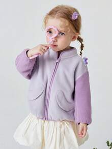 Áo khoác cổ tàu chống tĩnh điện cho bé gái, unisex, mềm mại và ấm áp, áo khoác ngoài mùa xuân. - lục bình tím - Xem 3