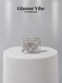 Sparkling Mini Heart-Shaped Diamond Evening Bag, Crossbody Bag Suitable For Formal Events, Parties, Weddings, Fashion Shoulder Bag, Birthday/Valentine's Day Gift - 銀色 - 查看 6