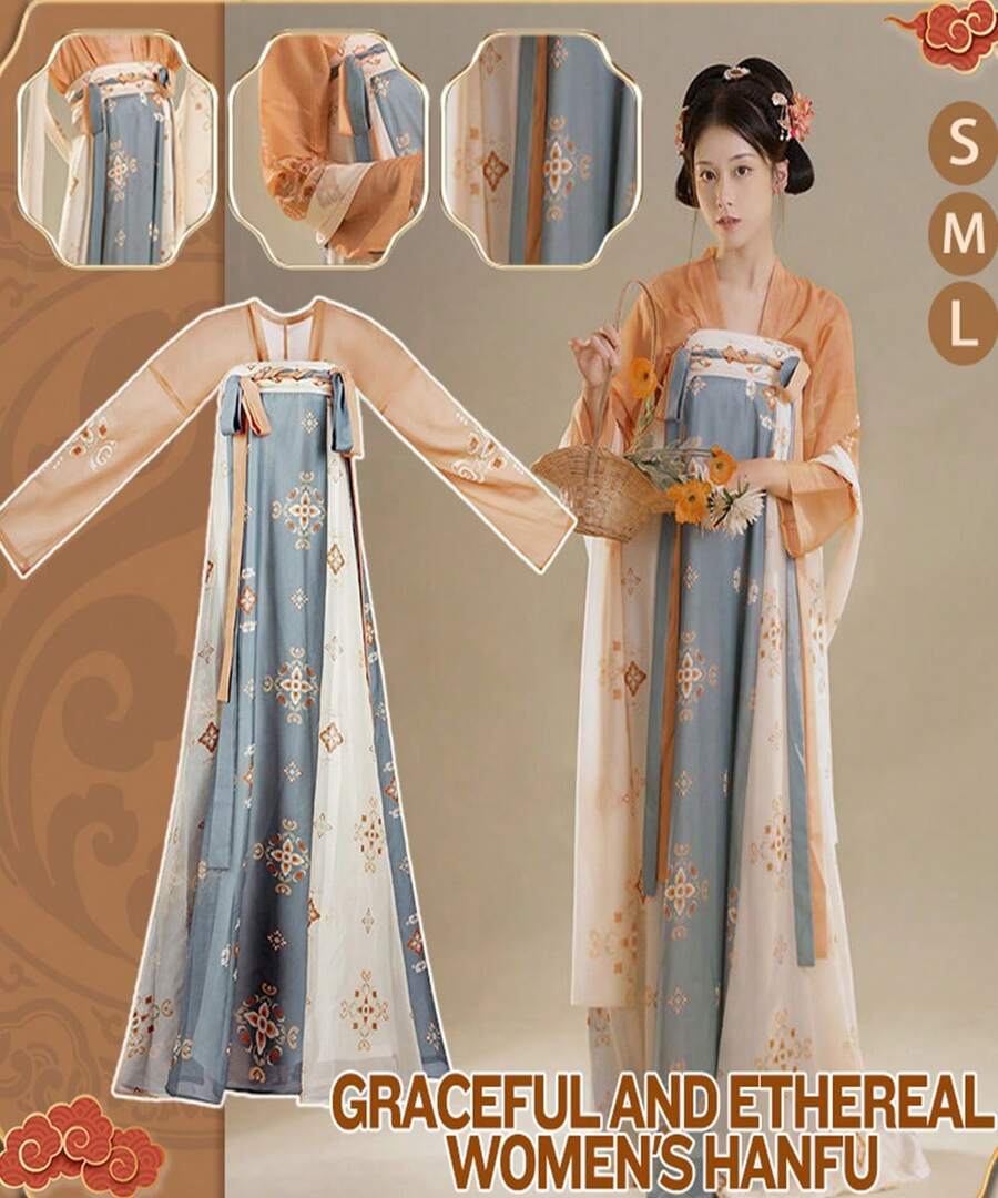 Yanli Adult Hanfu Women's Clothing Spring/Summer New Style Super Fairy Flowing Chinese Style Embroidered Qi-Xiong Ruqun - 橘色 - 查看 1