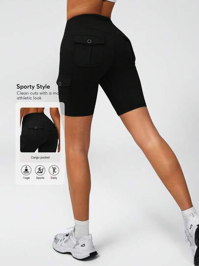 Sodalemon Shorts de fitness para mujer, pantalones cortos deportivos de entrenamiento con múltiples bolsillos para yoga, shorts deportivos elásticos casuales para exteriores