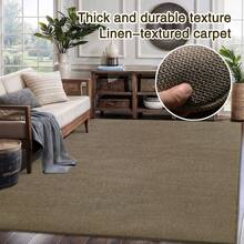 1 pieza Alfombra de textura de lino gruesa y duradera, adecuada para dormitorio y sala de estar, fácil de limpiar, versátil para sofá, mesita de noche, simple y cómoda, nueva llegada de primavera/verano - Marrón - Ver 3