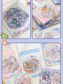 每袋24片，动物园喵喵冒险系列，3D立体堆叠微缩场景贴纸及场景贴纸书，学生益智手工DIY减压工具