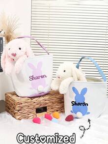 Personalized Easter Baskets For Kids Girls Boys,Custom Easter Basket,Custom Name Toy Organizer, Easter Gifts, Rabbit Basket Easter Egg Hunt Bag,Custom Easter Basket - Multicolor - View 4
