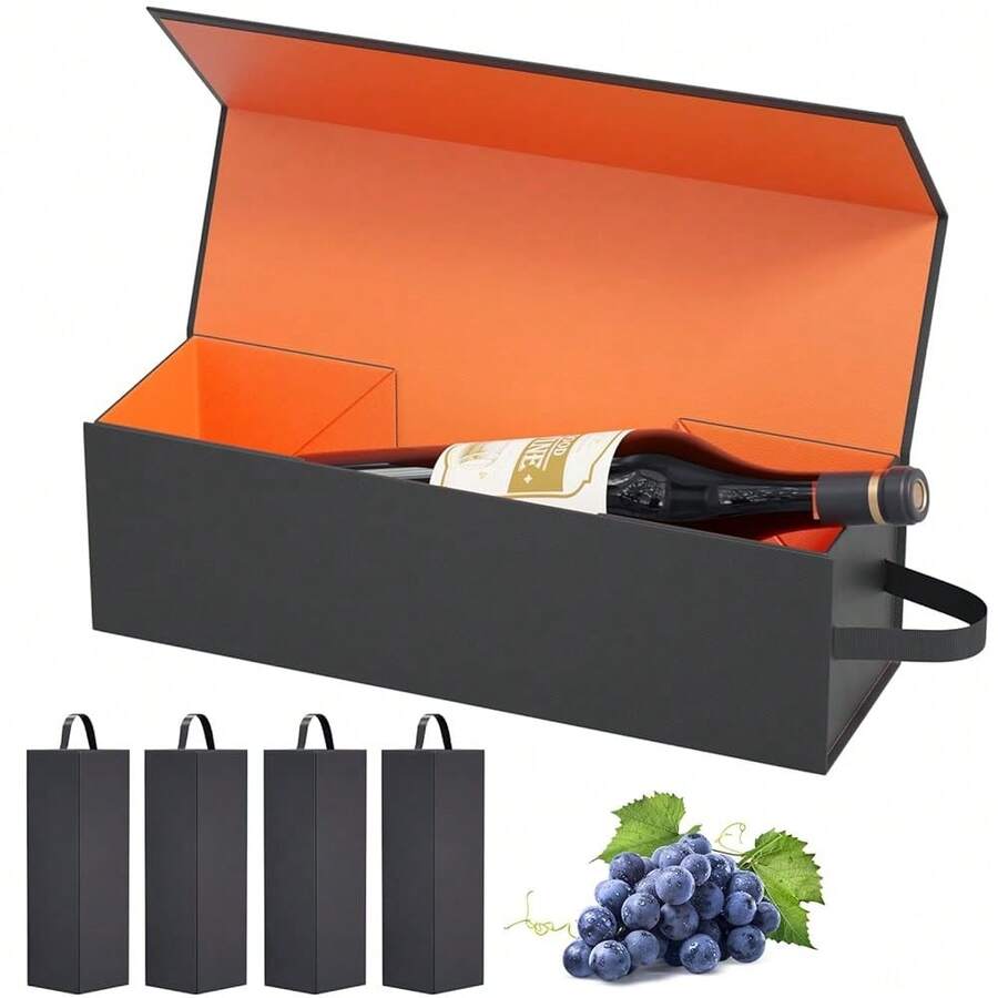 Wine Gift Boxes 12.8 X 3.8 X 3.8 In,Bottle Gifts Boxes For Liquor Presents,For Wines And Champagne,Magnetic Collapsible Gift Box Wine Bottle Gifts Packaging For Weddings,Anniverss, Parties (Gold/5PCS),Gold-5Pcs - 黃金-5件套 - 查看 1
