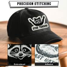 1Pc Stay Trashy Iron On Patches, Funny Meme Raccoon Patches For Trucker Hat, Backpacks, Funny Animals DIY Appliques For Clothes, Vests, Jackets, Jeans - Black and White - View 3