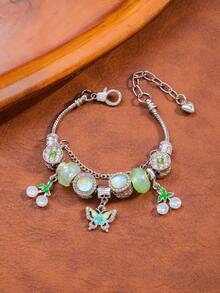 1pc Minimalist Butterfly & Cherry Beaded Bracelet, Elegant & Sweet