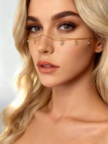 1pc Women's Luxury Gold Face Chain, Rhinestone Pendant, Party Prop, Retro Face Jewelry, Fashion Jewelry, High-Quality Gift For Women