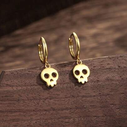 极简主义新款男女通用幽灵头耳环，复古骷髅吊坠耳环，哥特朋克摇滚派对配饰礼品