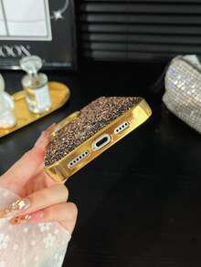 1pc Luxury Bling Fully Rhinestone Electroplated Phone Case, Suitable For IPhone 17, 16 Pro Max, 15, 14, 13, 12, 11 With Large Camera Cutout - Gold - View 7