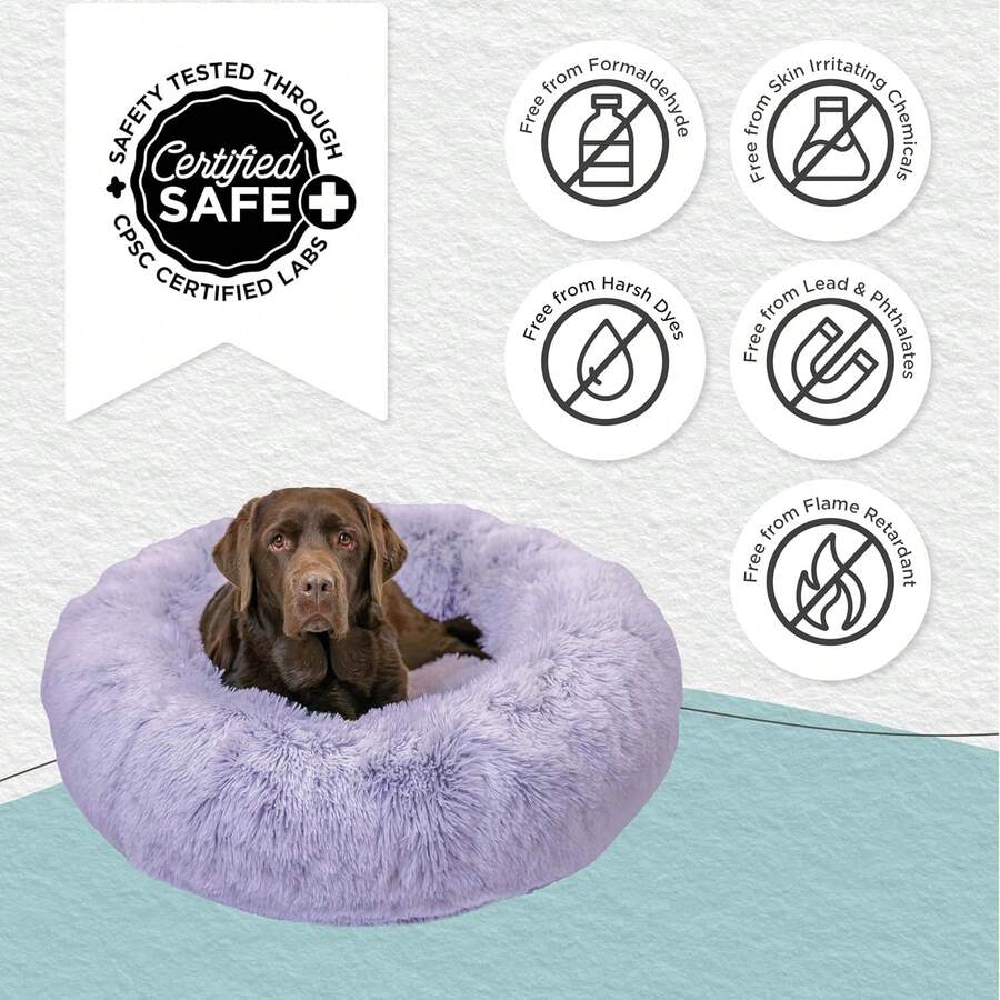 Best Friends By Sheri Original Calming Donut Dog And Cat Bed, Shag Faux Fur, Lavender, (36in X 36in) - Anxiety Relief For Pets Up To 100 Lbs - Baby Blue Shag - View 1