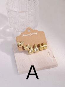 2/7 Paar Europäischer & Amerikanischer neuester Mode Schleife, Herz-förmige Ohrringe Set, goldplattierte Damen Ohrringe, C-förmige Creolen, Geschenk für Familie/Freunde und Sie - Goldgelb - Übersicht 12