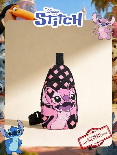 Disney 1 Pc Stitch Checkered Pattern Chest Pack,Women's Cute Cartoon Sling Bag, Adjustable Shoulder Strap Crossbody Bag,Lightweight Shoulder Bag,For Women/Girls/Students,Ideal For Daily Use, Casual Outings, Sports, Convenient For Holding Phone, Keys And Small Essentials