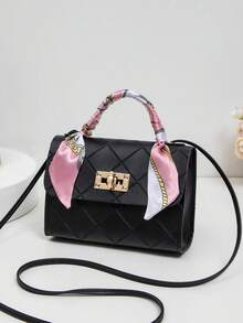 Fashionable & Versatile Student Small Square Shoulder Bag, Crossbody Phone Pouch With Cute Pearl Charm, Flap Cover Small Handbag For Women - Black - View 1