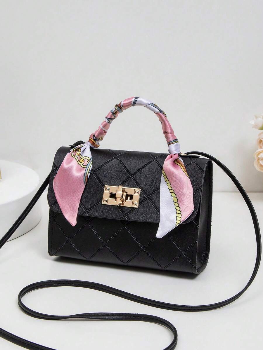 Fashionable & Versatile Student Small Square Shoulder Bag, Crossbody Phone Pouch With Cute Pearl Charm, Flap Cover Small Handbag For Women - Black - View 1