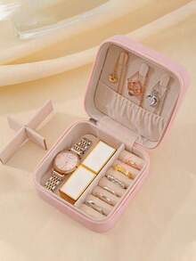 1 cutie portabilă de bijuterii de călătorie, mini cutie de depozitare a bijuteriilor, organizator de inele de bijuterii din piele PU, cutie cadou de depozitare pentru femei/fete, potrivită pentru Crăciun, petrecere de Anul Nou, Ziua Îndrăgostiților, decor de nuntă, decor de cameră de machiaj - Multicolor - Vizualizare 4