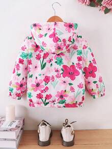 秋冬季少女花卉印花加厚羊毛连帽夹克外套 - 粉色 - 查看 2