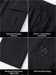 CAMEL CROWN 男士徒步裤，户外抓绒内衬防风防水防静电休闲运动裤，适合秋冬季 - 幻影黑 - 查看 4