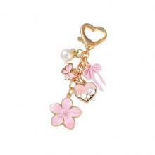 Golden Heart Keychain With Pearl And Bow, Dainty Pink Enamel Heart & Flower Charm, Elegant Bag Charm For Purse, Romantic Valentine's Day Gift For Her, Sweet Keychains For Women, Layered Phone Charm & Lanyard Accsesories, Blush Pink Gold Tone Jewelry Style Keychain, Perfect Gift For Girlfriend, Mom, Or Best Friend, Cute Bag Charms - 彩色 - 查看 5