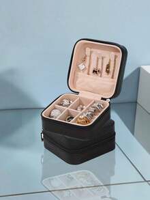 1个极简主义首饰盒，便携式PU首饰盒，适合夏季旅行，可收纳耳环、项链、戒指等首饰，用于展示和存放，大容量首饰盒，适用于耳环、戒指、项链、手链、美甲饰品，母亲节、圣诞节、万圣节礼物，女士首饰收纳盒，返校宿舍必备，化妆间装饰，房间装饰 - 多色 - 查看 12