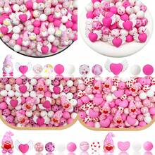 25/32颗情人节小矮人爱心系列硅胶珠套装 - 粉色小矮人爱心翅膀设计 - 多种颜色和图案 | 可爱图案 | 光滑珠子 - 非常适合DIY制作钥匙扣、项链、手链、装饰笔、珠宝和吊坠 - 情人节礼物，情侣礼物 - 情人節矮人愛心 - 查看 2